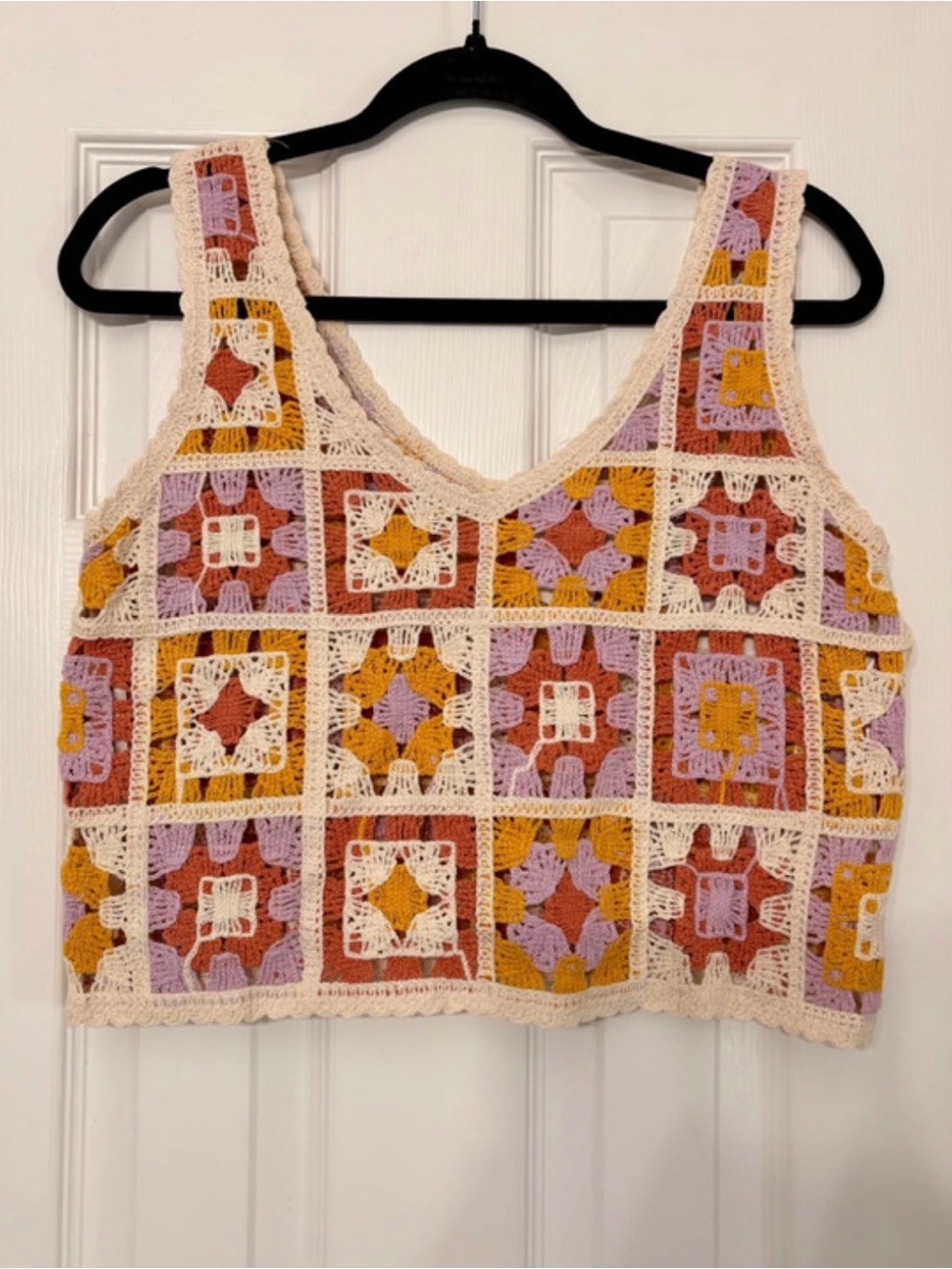 Rebellion Crochet Patchwork Crop Top - Cream, Lavender, Mustard & Rust